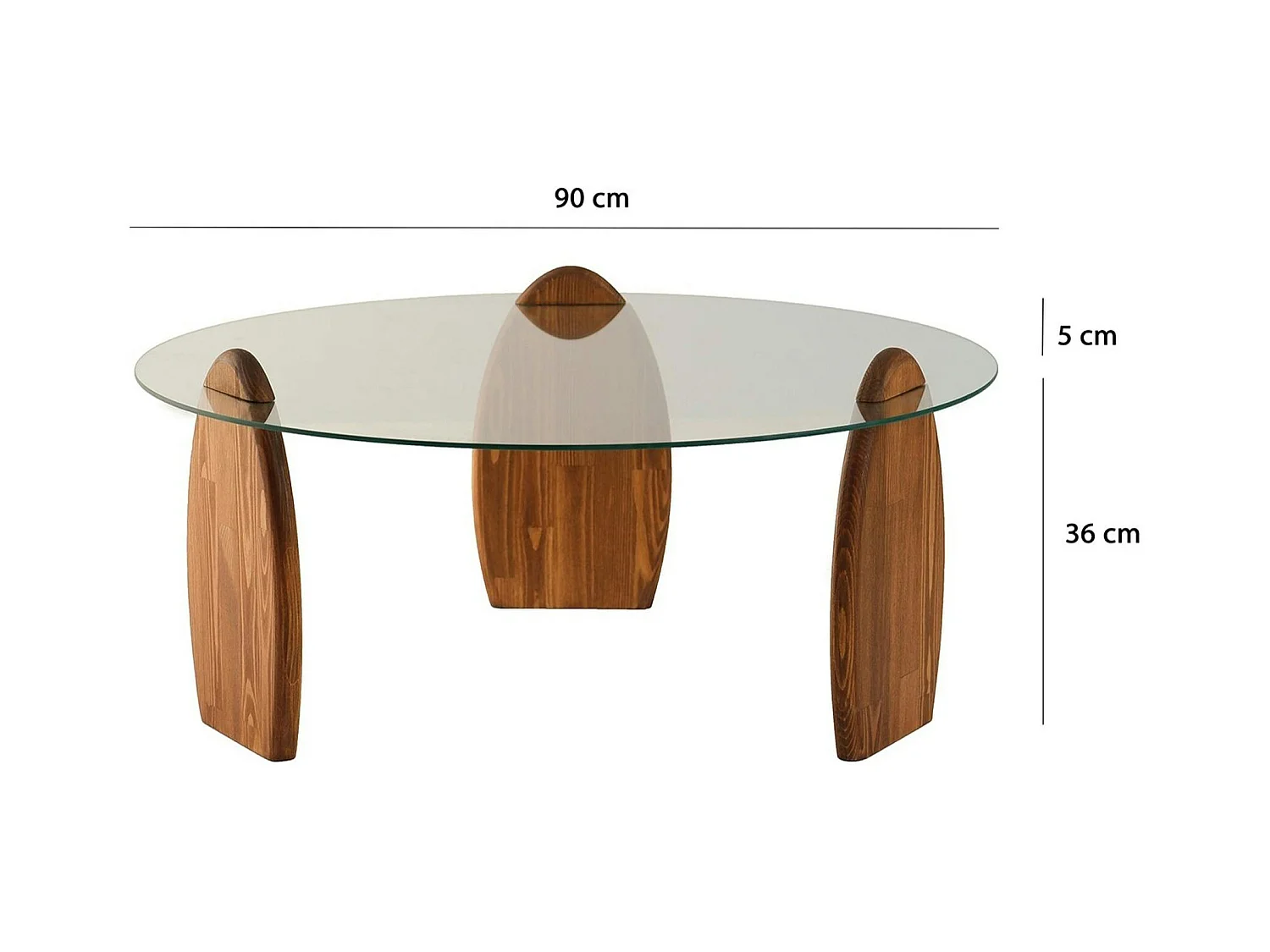 Table basse ronde en verre - 3 pieds bois brun ANZIO