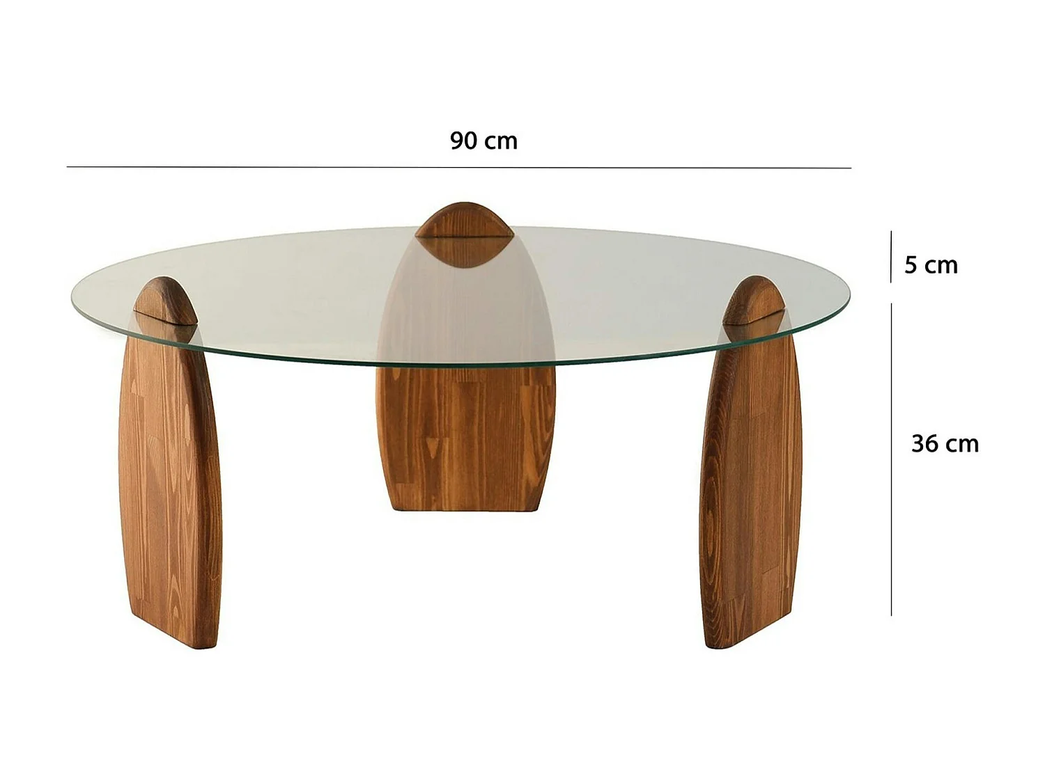 Table basse ronde en verre - 3 pieds bois brun ANZIO