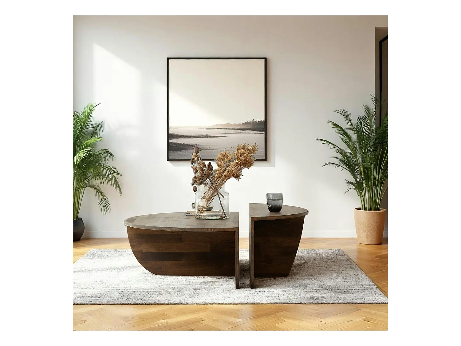 Table basse design en bois brun - 2 modules SITIA