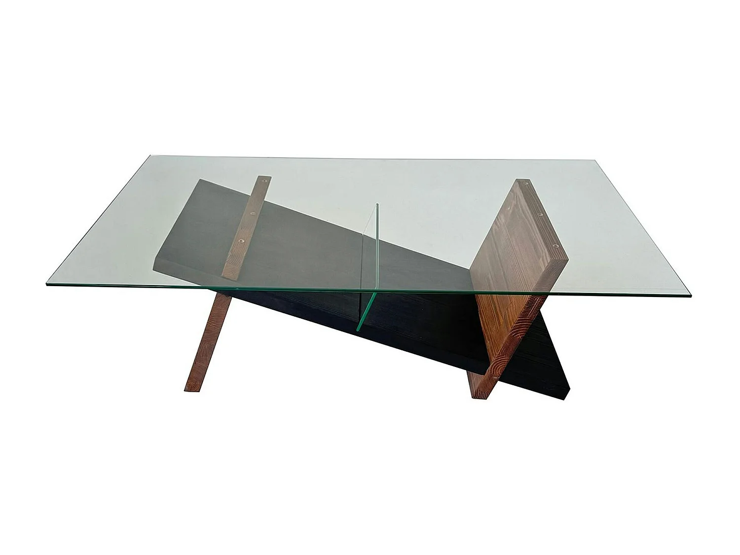 Table basse verre et bois brun - fonction porte-revues LHASA