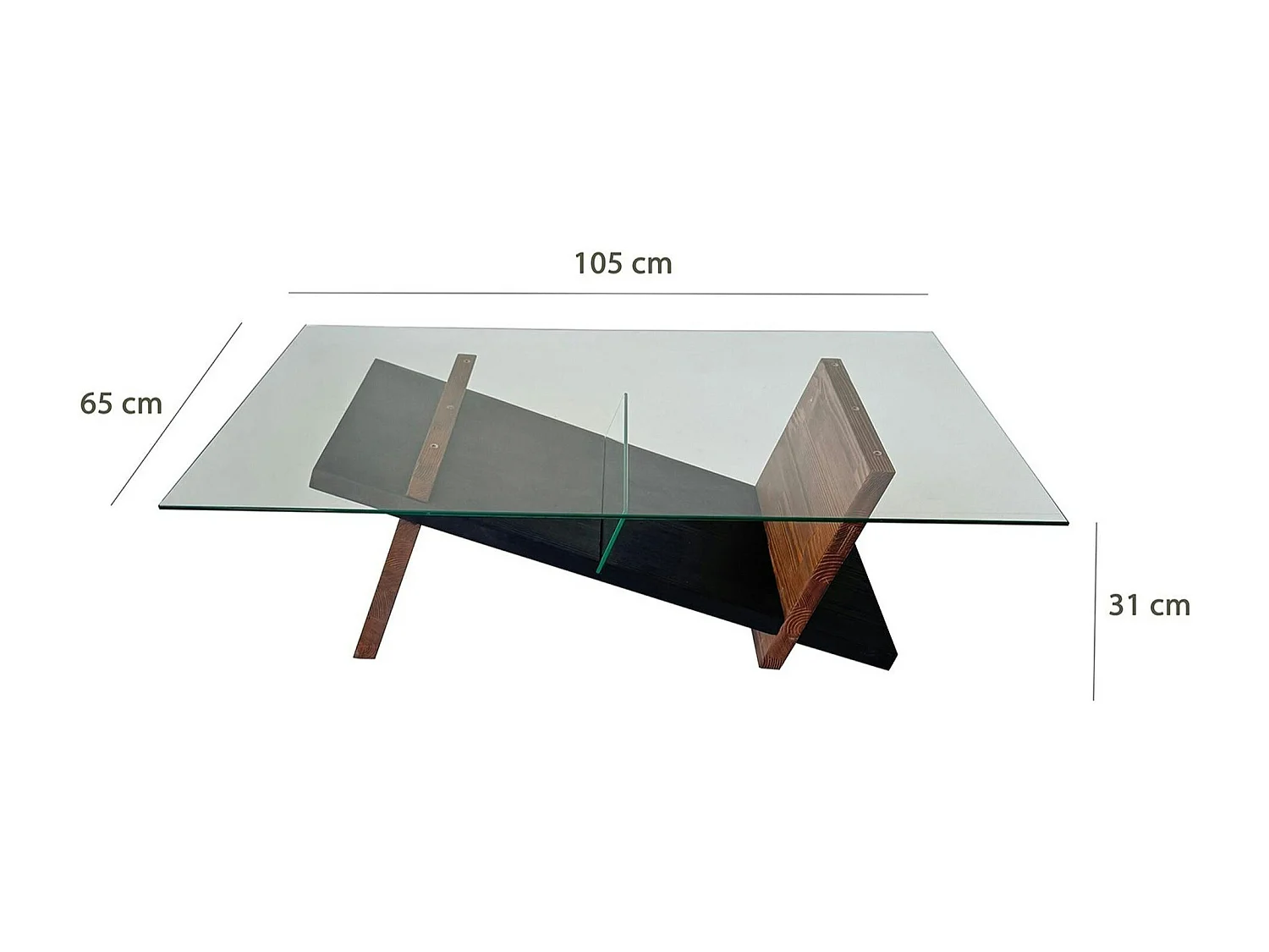 Table basse verre et bois brun - fonction porte-revues LHASA