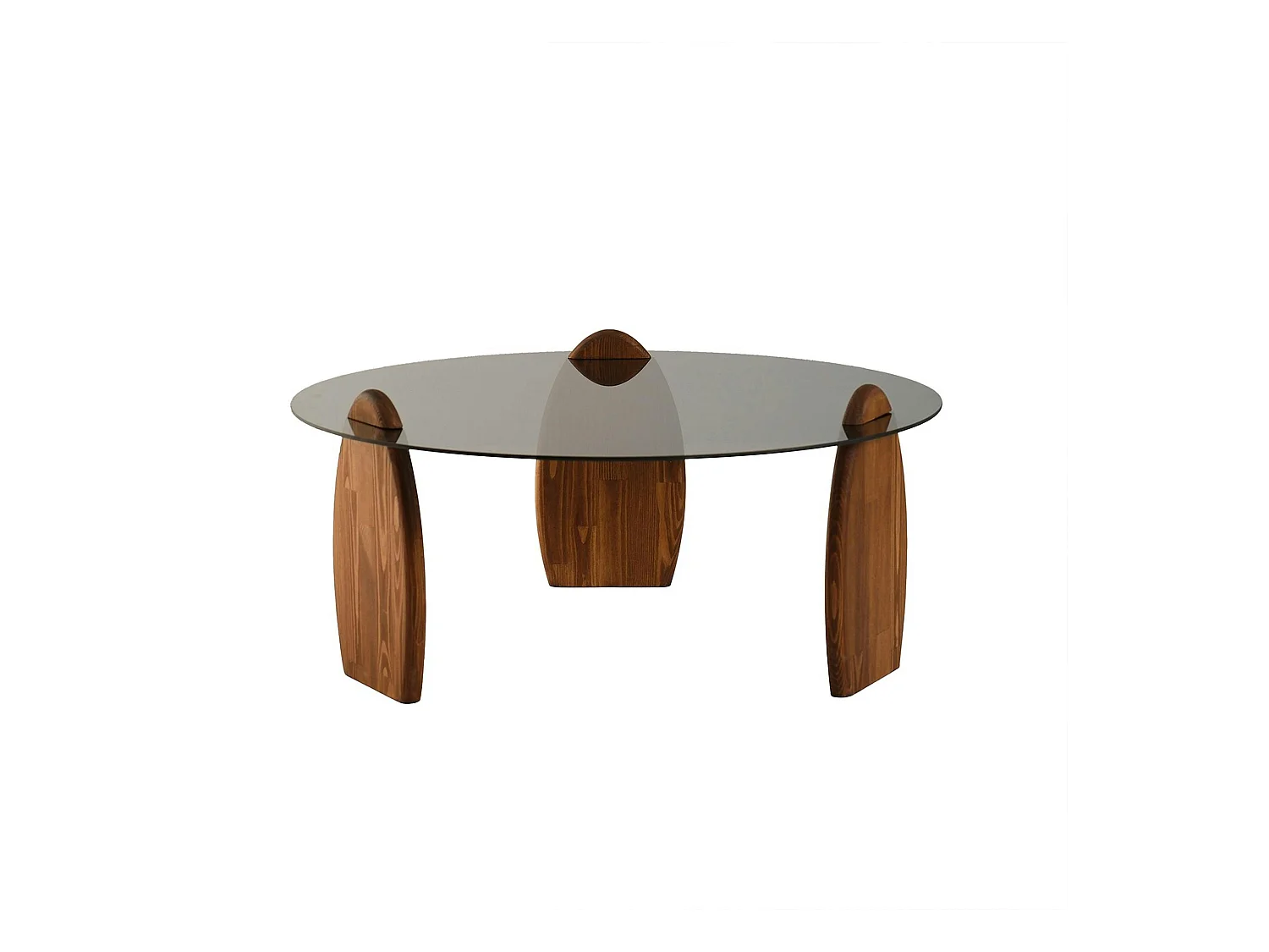 Table basse ronde en verre fumé - 3 pieds bois brun ANZIO