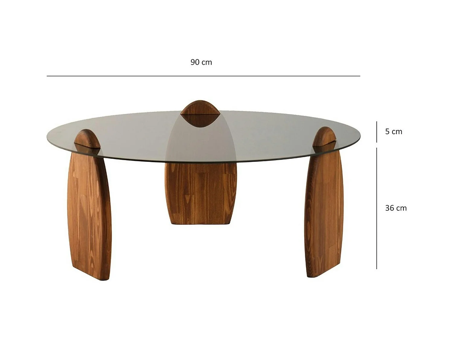 Table basse ronde en verre fumé - 3 pieds bois brun ANZIO