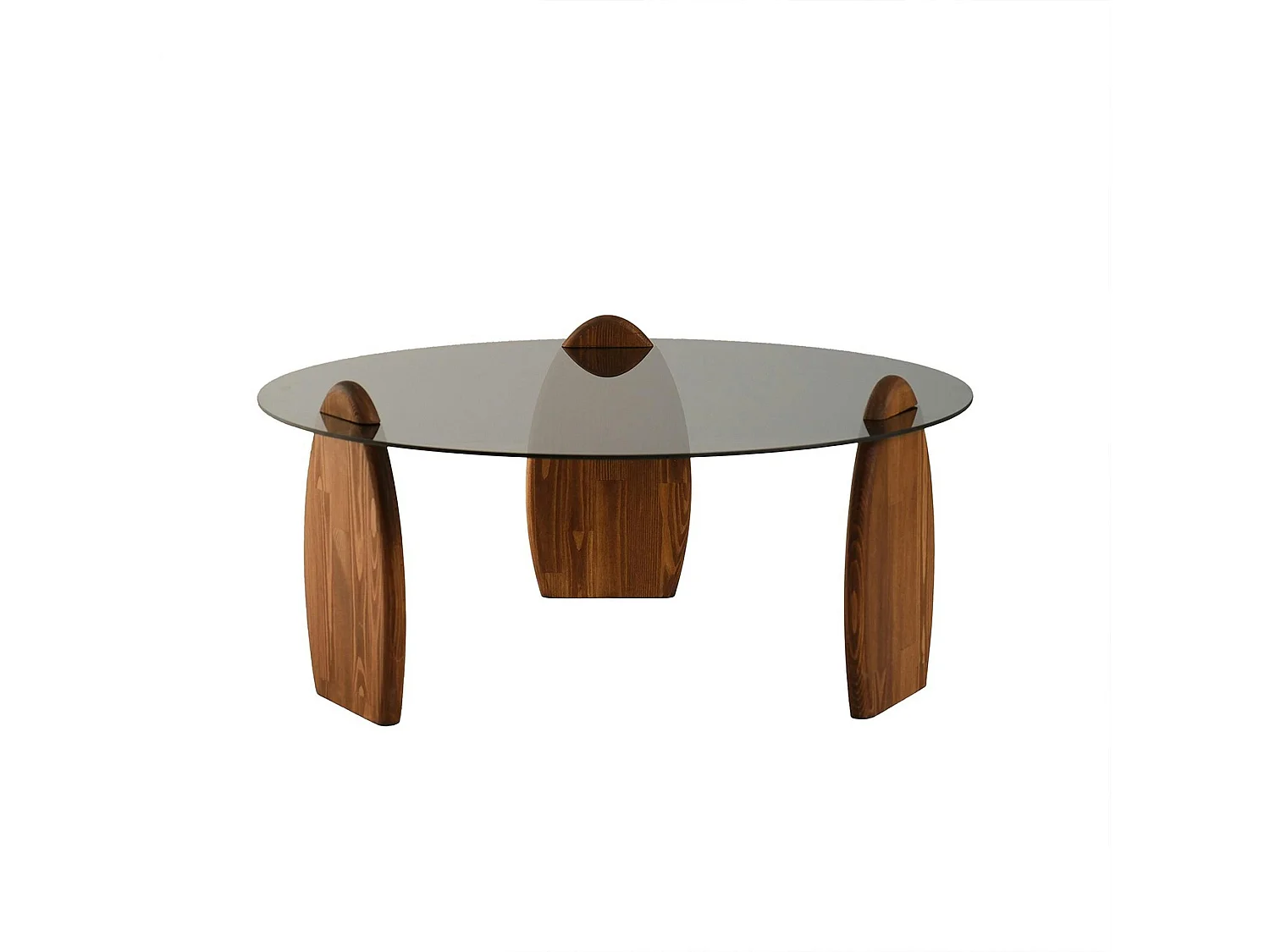 Table basse ronde en verre fumé - 3 pieds bois brun ANZIO