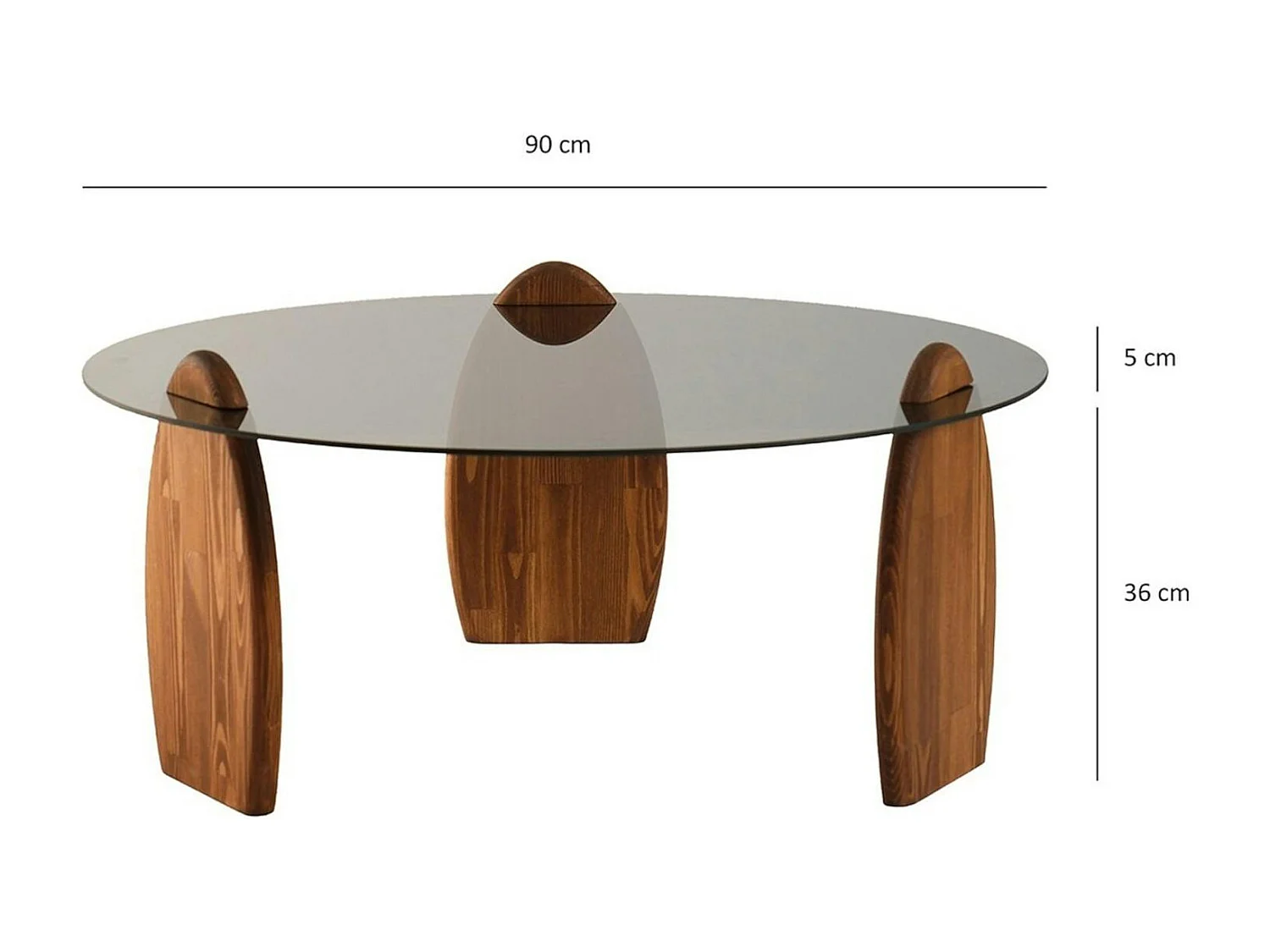 Table basse ronde en verre fumé - 3 pieds bois brun ANZIO