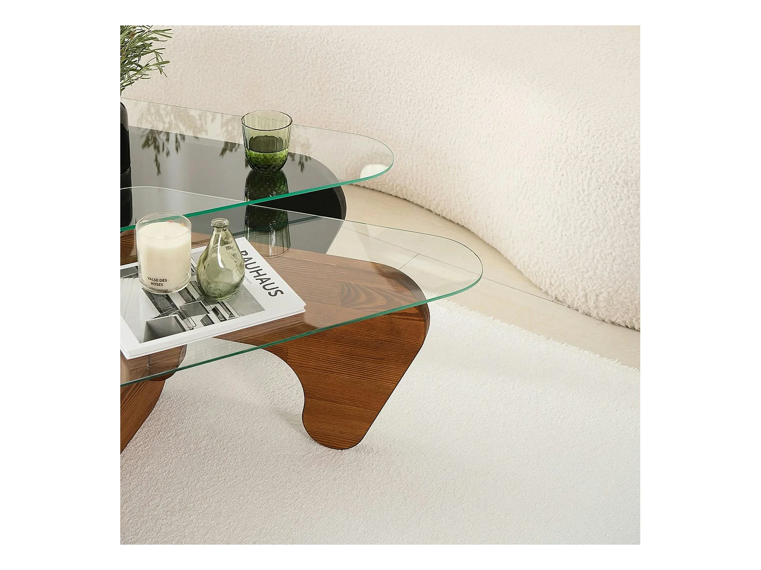 Table basse gigogne verre - 2 bois, triangle (lot de 2) ANZIO