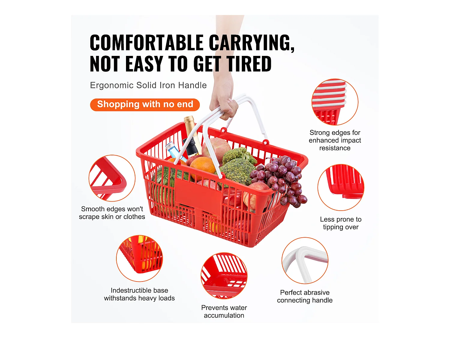 Panier à Provisions SucceBuy Portable, 20 Pièces, 21 L Rouge avec Poignée et Support