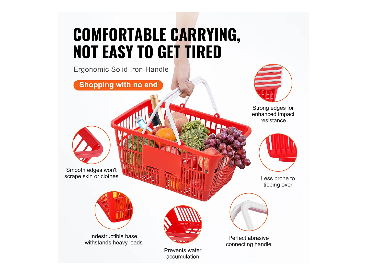 Paniers à Provisions SucceBuy, 12 Pièces, 21 L Rouge avec Poignée et Support