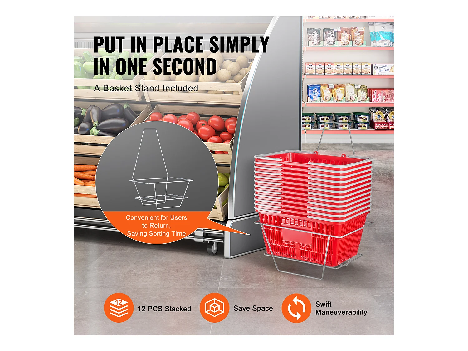Paniers à Provisions SucceBuy, 12 Pièces, 21 L Rouge avec Poignée et Support