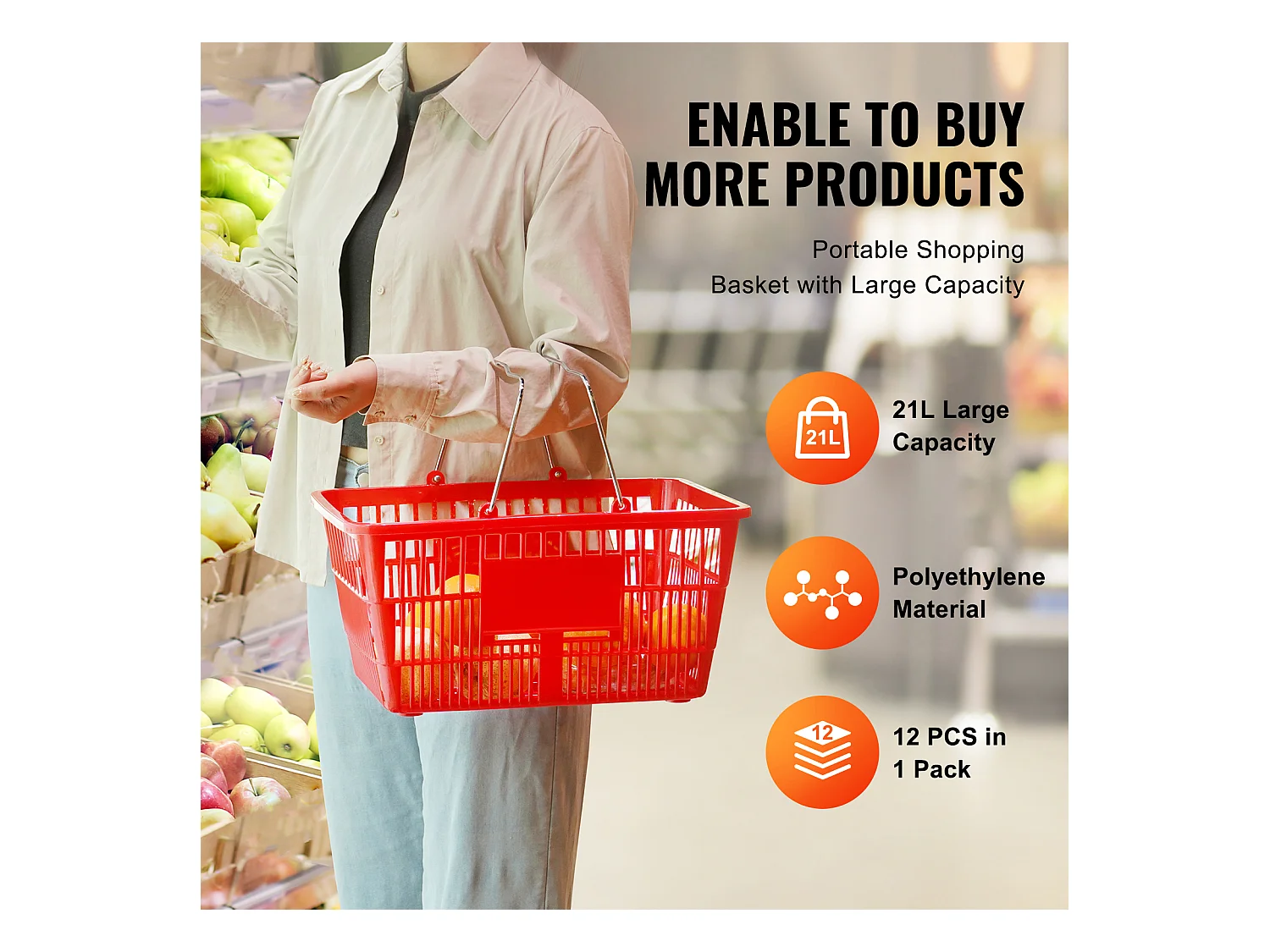 Voorraadkorbjes SucceBuy, 12 Stuk, 21 L Rood met Handgreep en Metaal Ondersteuning