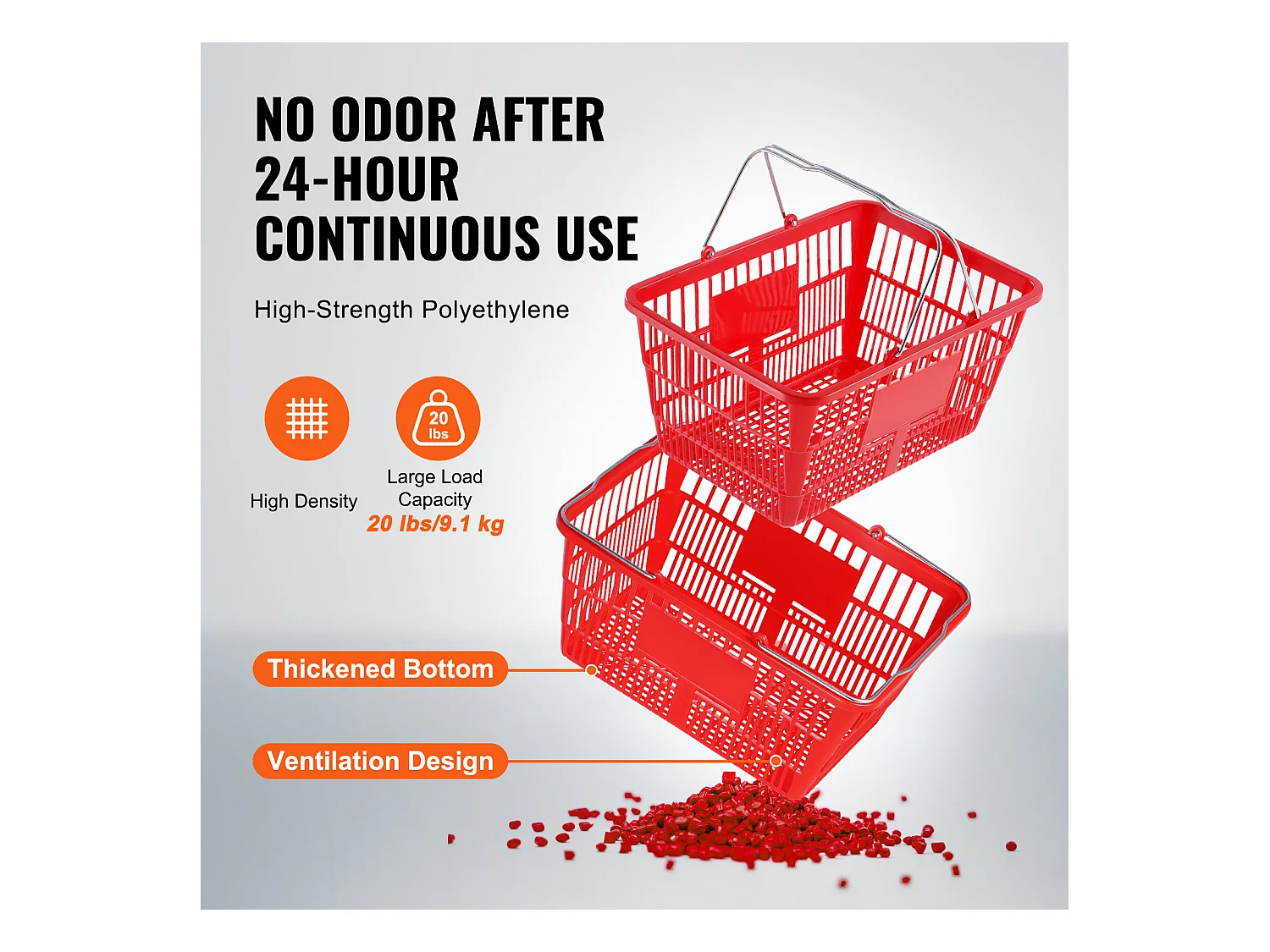 Voorraadkorbjes SucceBuy, 12 Stuk, 21 L Rood met Handgreep en Metaal Ondersteuning