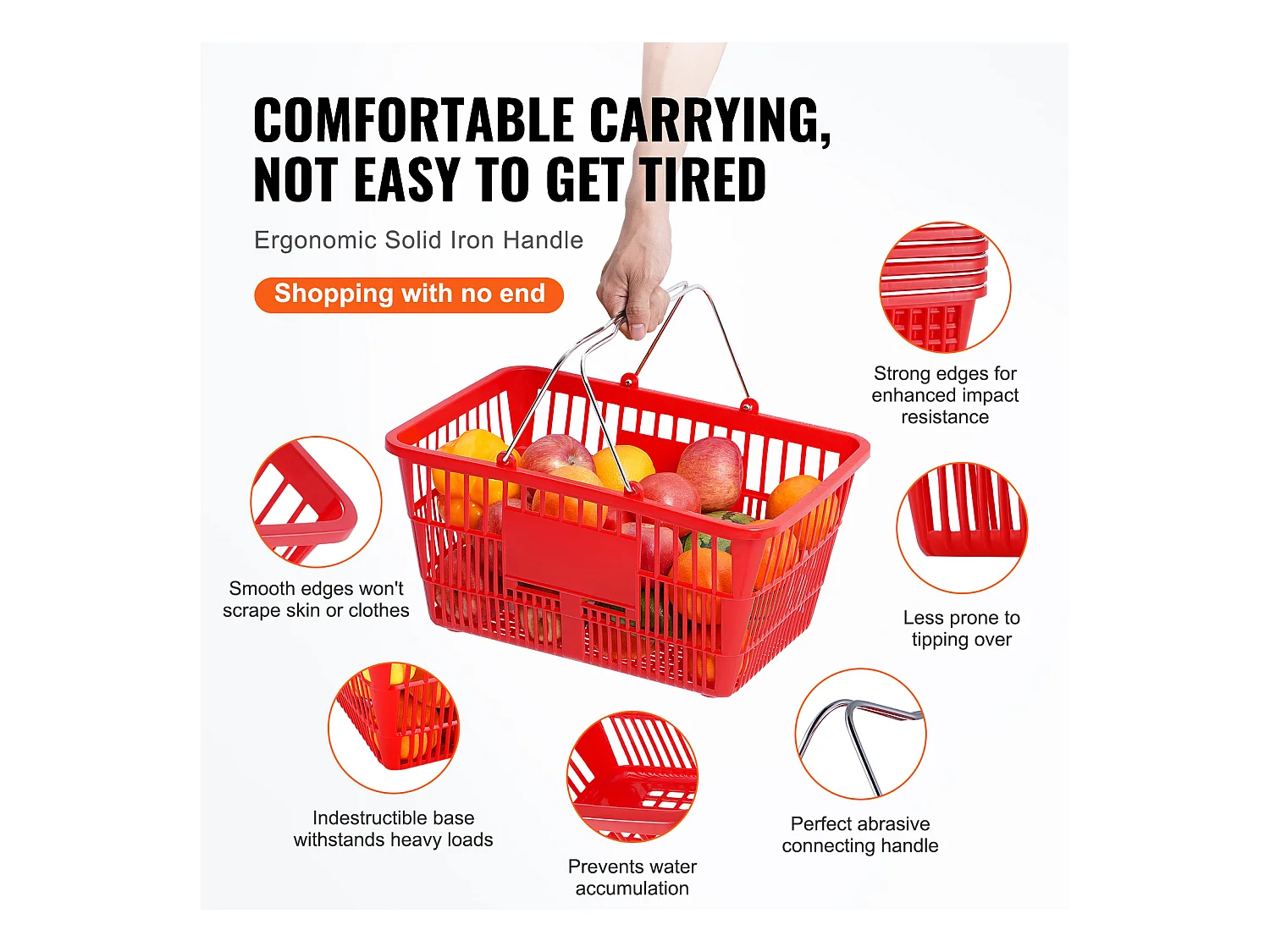 Voorraadkorbjes SucceBuy, 12 Stuk, 21 L Rood met Handgreep en Metaal Ondersteuning