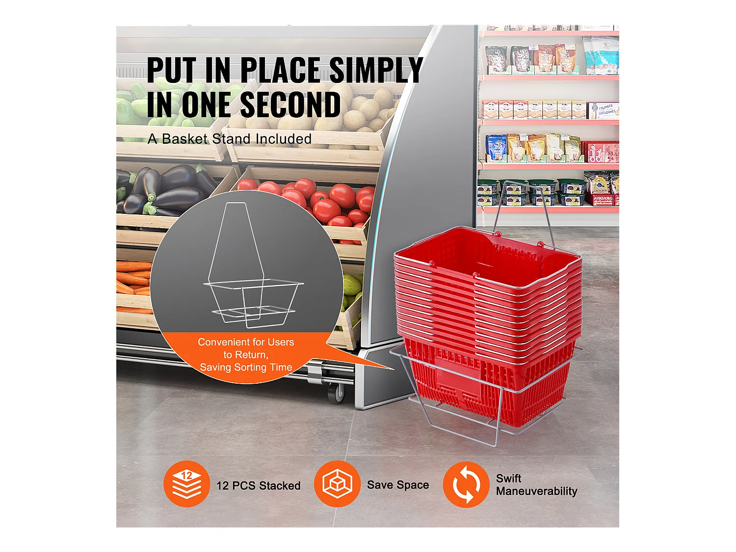 Voorraadkorbjes SucceBuy, 12 Stuk, 21 L Rood met Handgreep en Metaal Ondersteuning