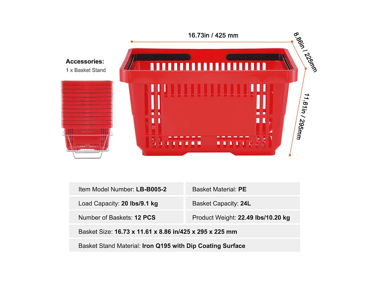 Paniers à Provisions SucceBuy, 12 Pièces, 24 L Rouges avec Support