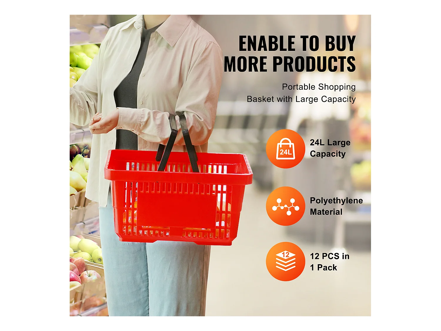 Paniers à Provisions SucceBuy, 12 Pièces, 24 L Rouges avec Support