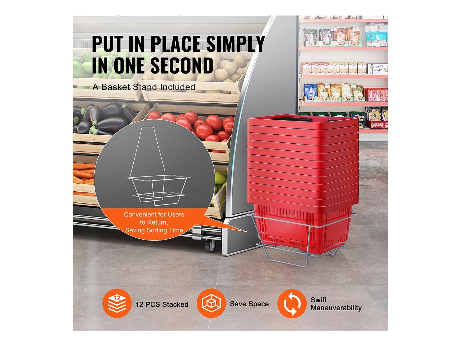 Paniers à Provisions SucceBuy, 12 Pièces, 24 L Rouges avec Support