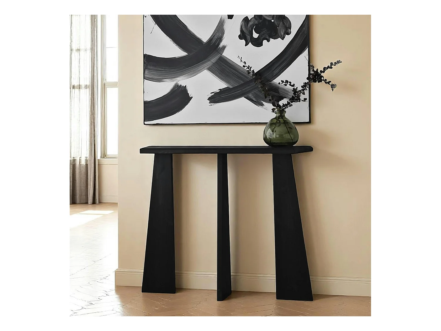 Console d'entrée en bois anthracite - 3 pieds SITIA