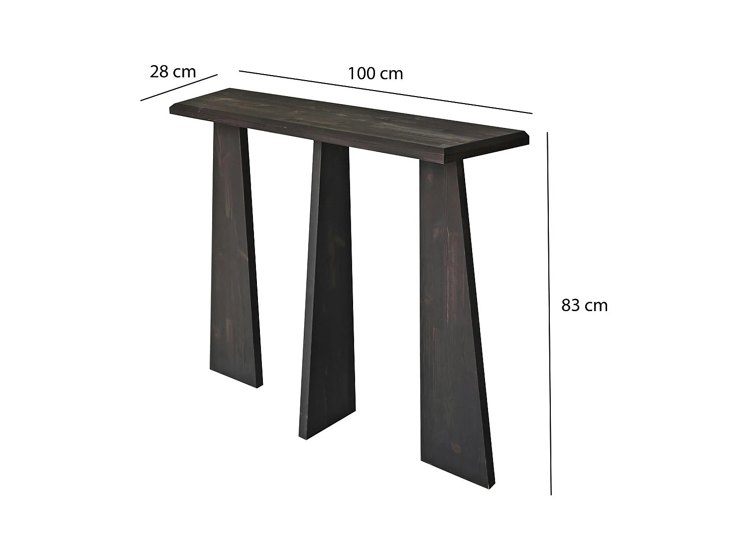 Console d'entrée en bois anthracite - 3 pieds SITIA
