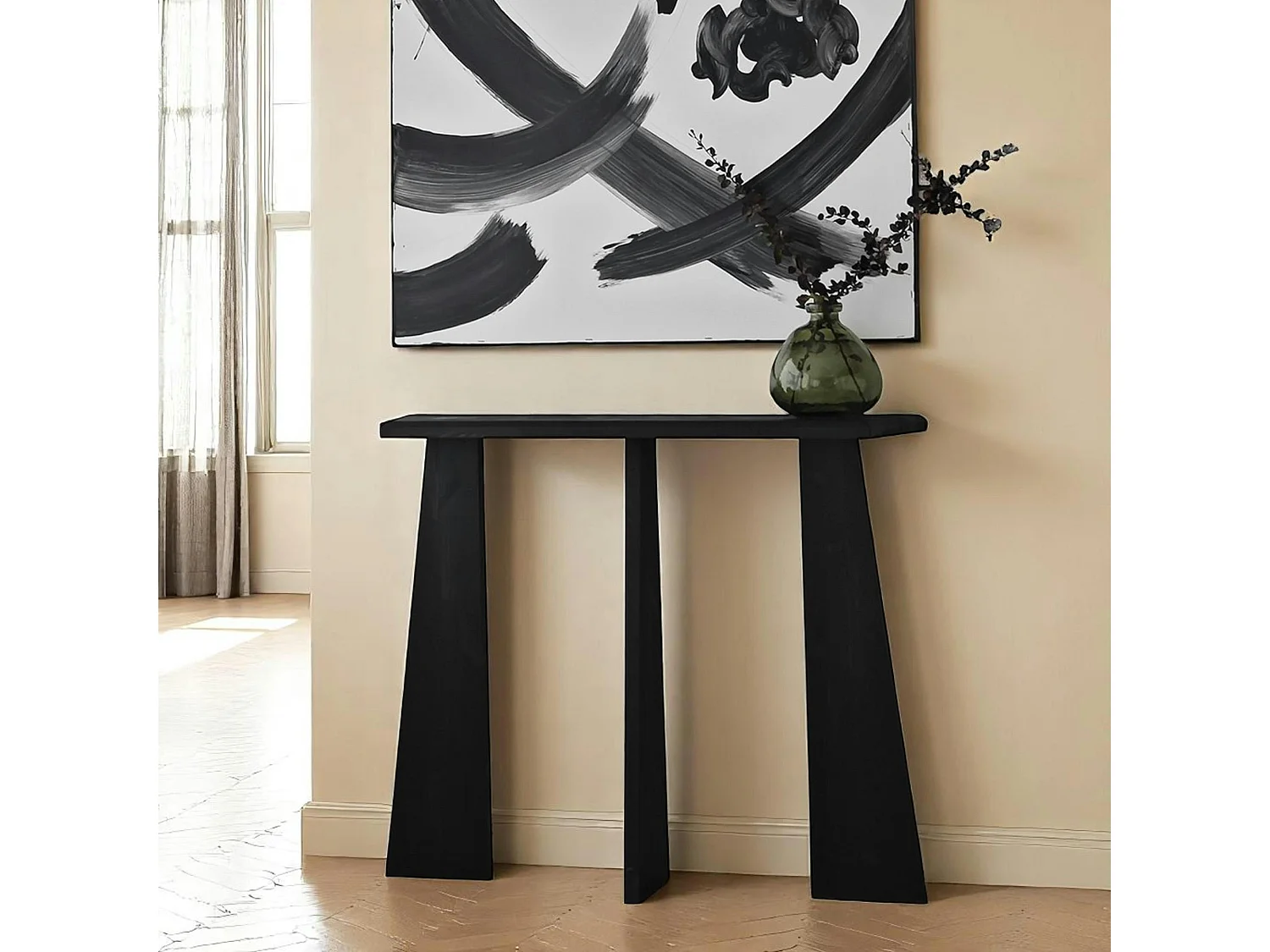 Console d'entrée en bois anthracite - 3 pieds SITIA