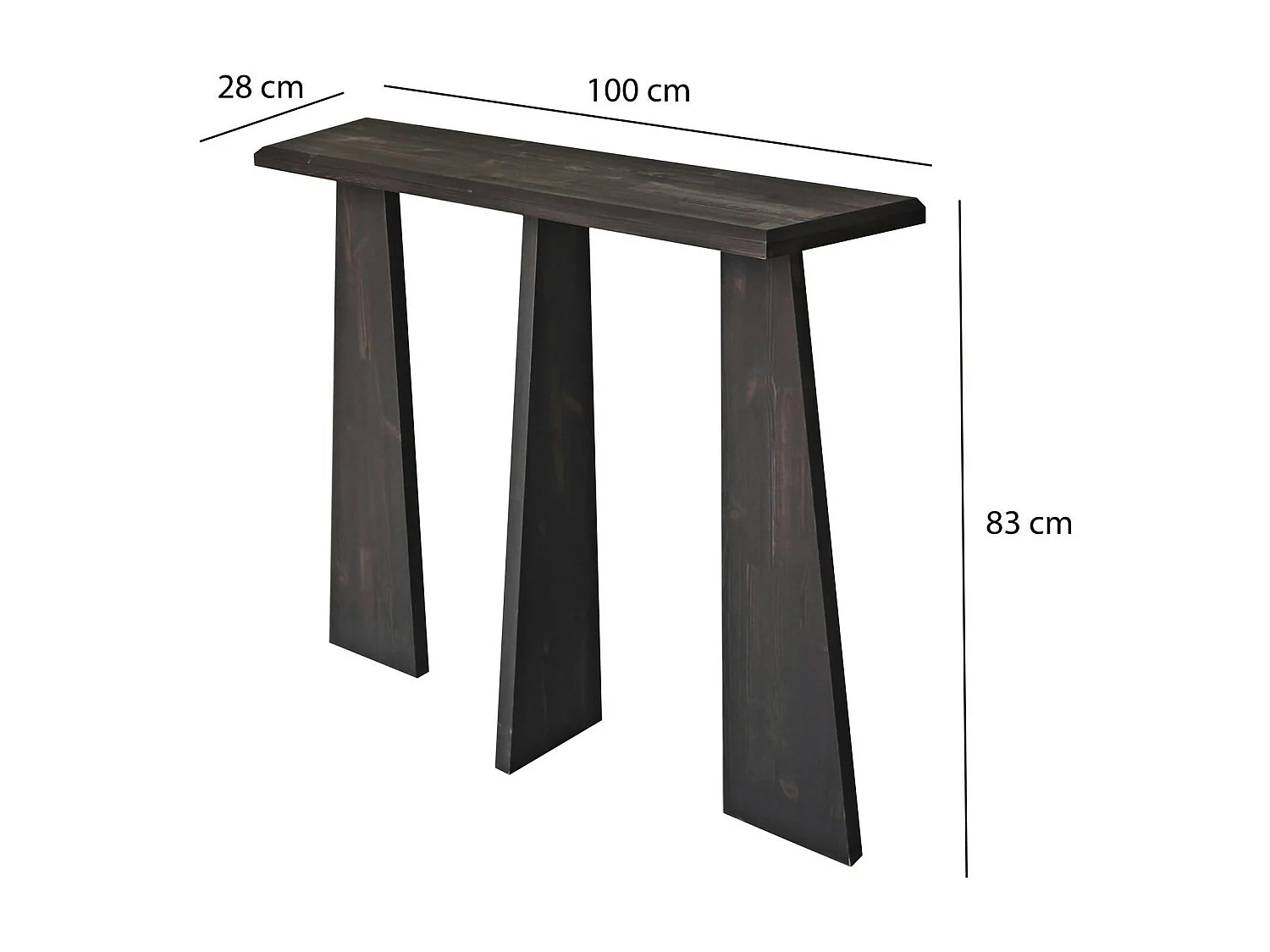 Console d'entrée en bois anthracite - 3 pieds SITIA