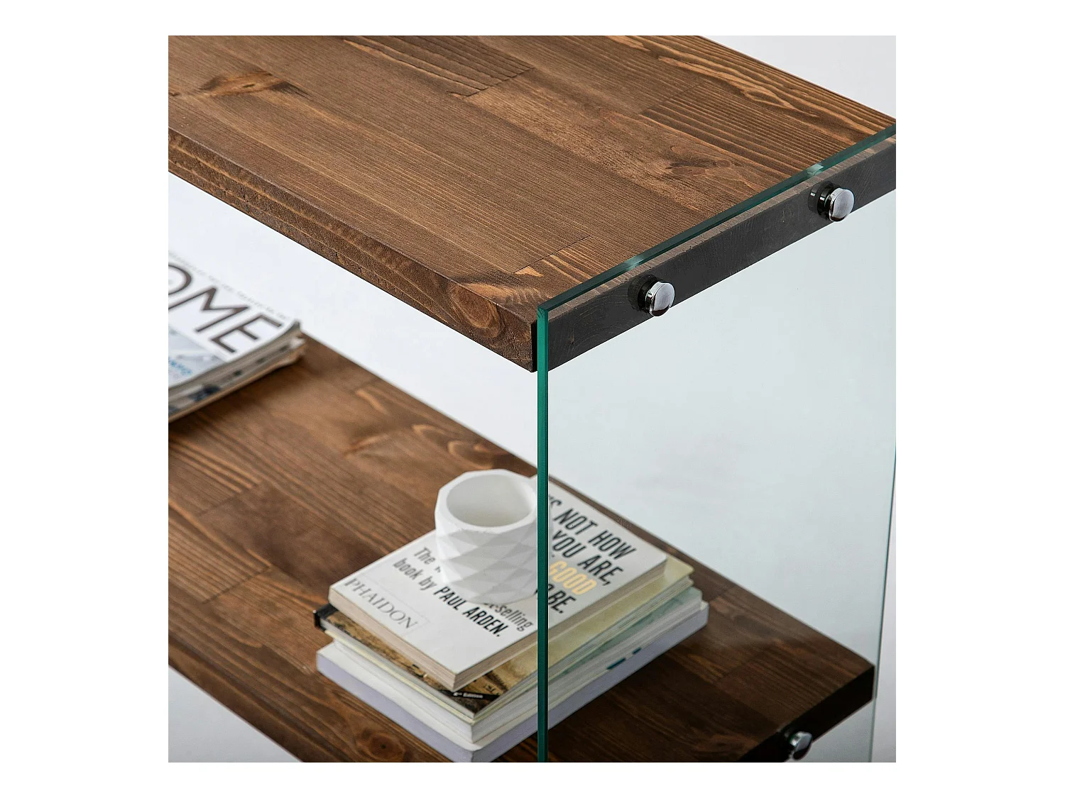 Console d'entrée minimaliste bois brun et verre LHASA