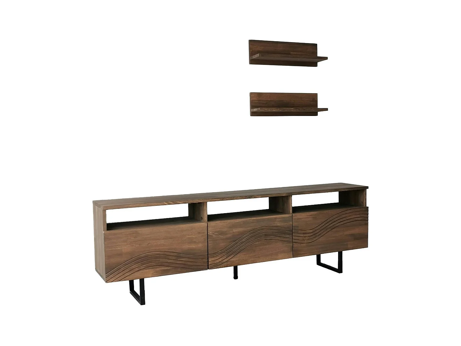 Meuble TV bois brun motif vague avec 2 étagères JACA