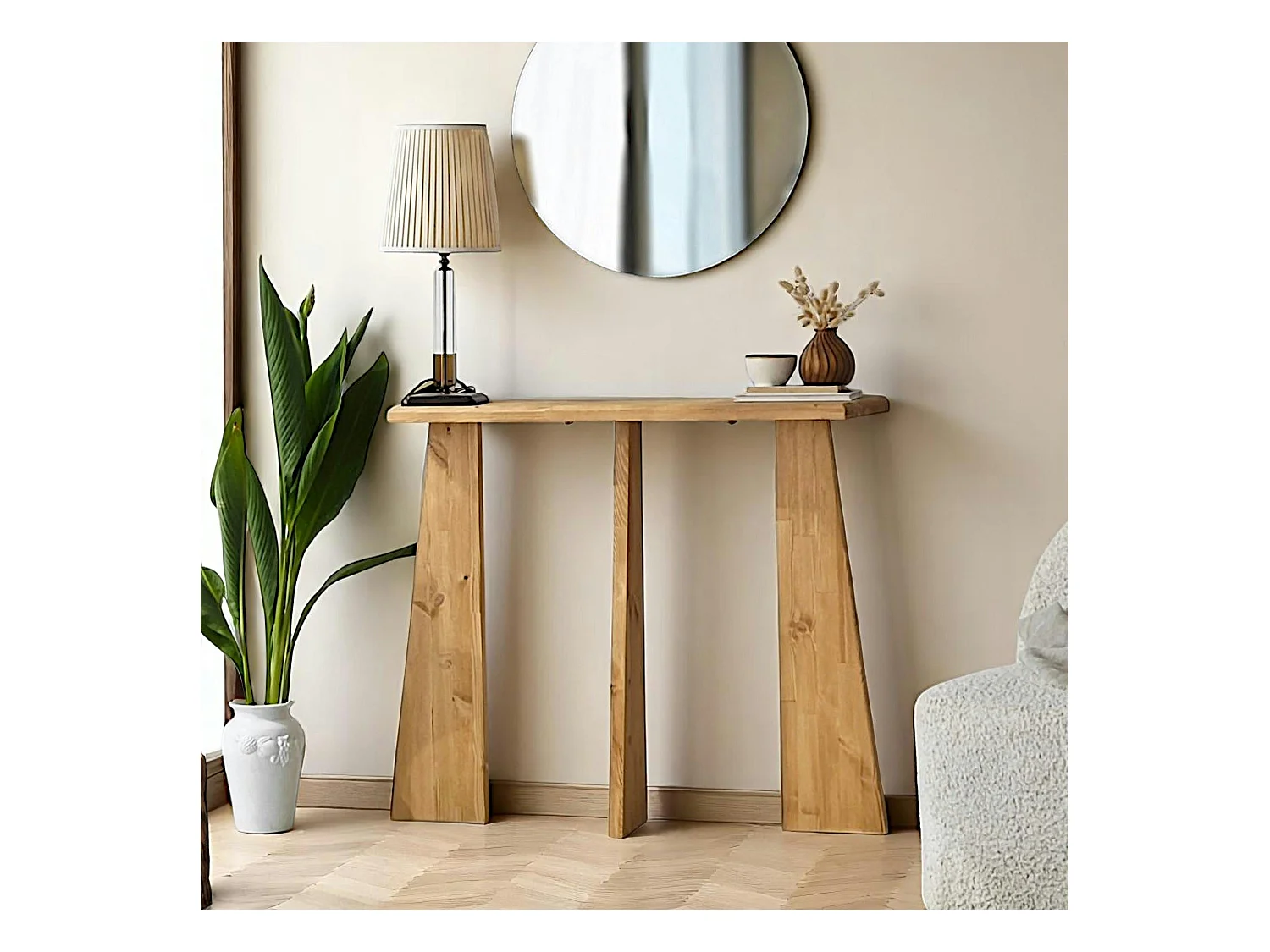 Console d'entrée en bois clair - 3 pieds SITIA