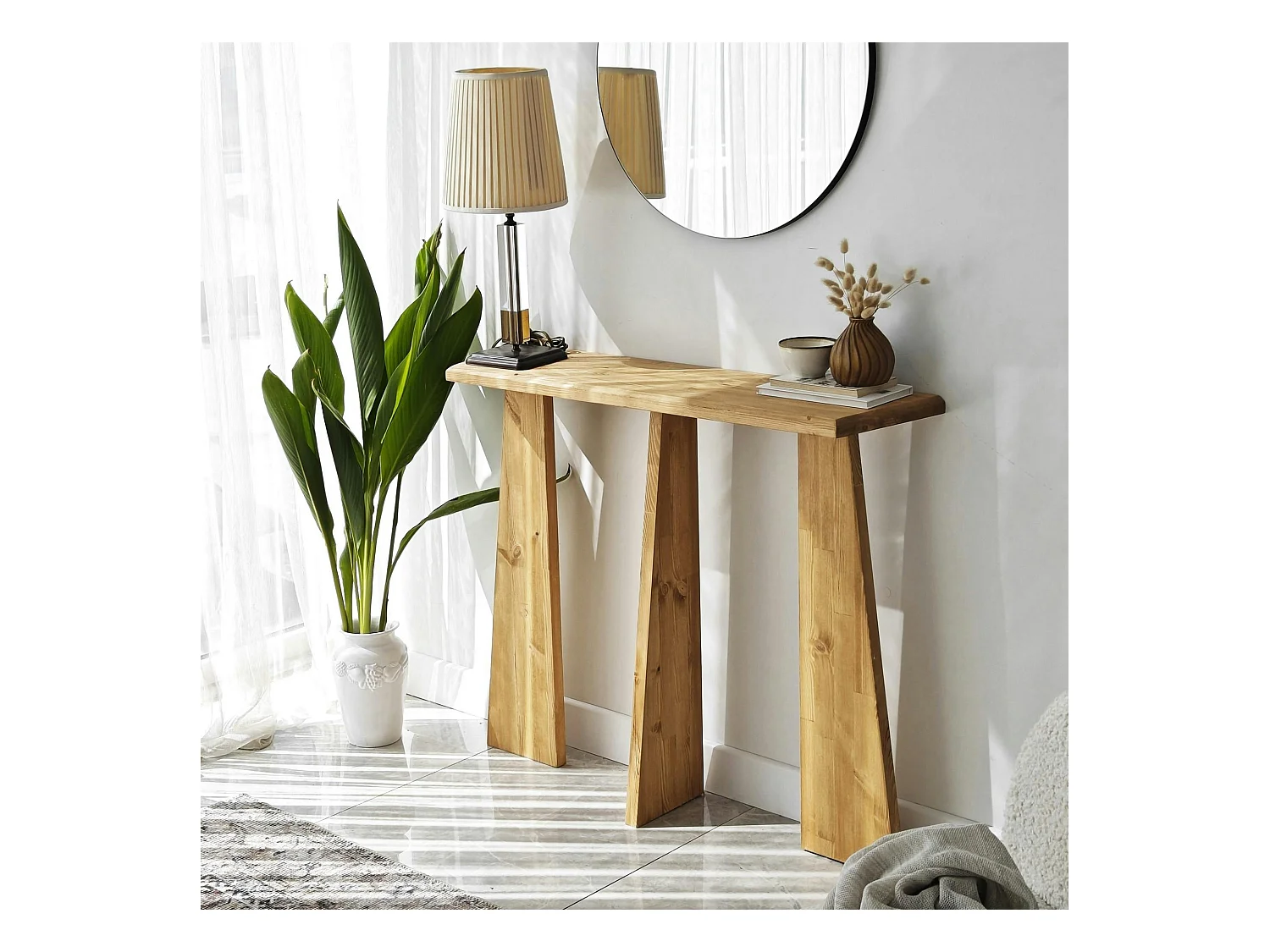 Console d'entrée en bois clair - 3 pieds SITIA