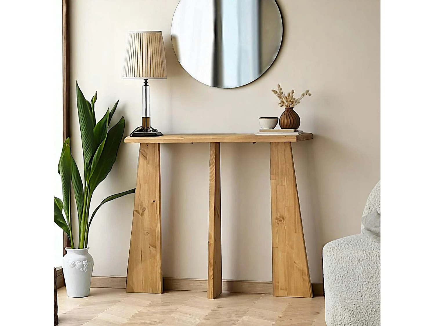 Console d'entrée en bois clair - 3 pieds SITIA