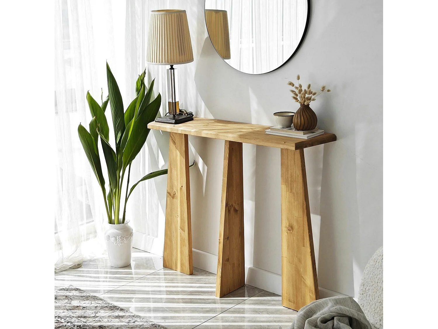 Console d'entrée en bois clair - 3 pieds SITIA