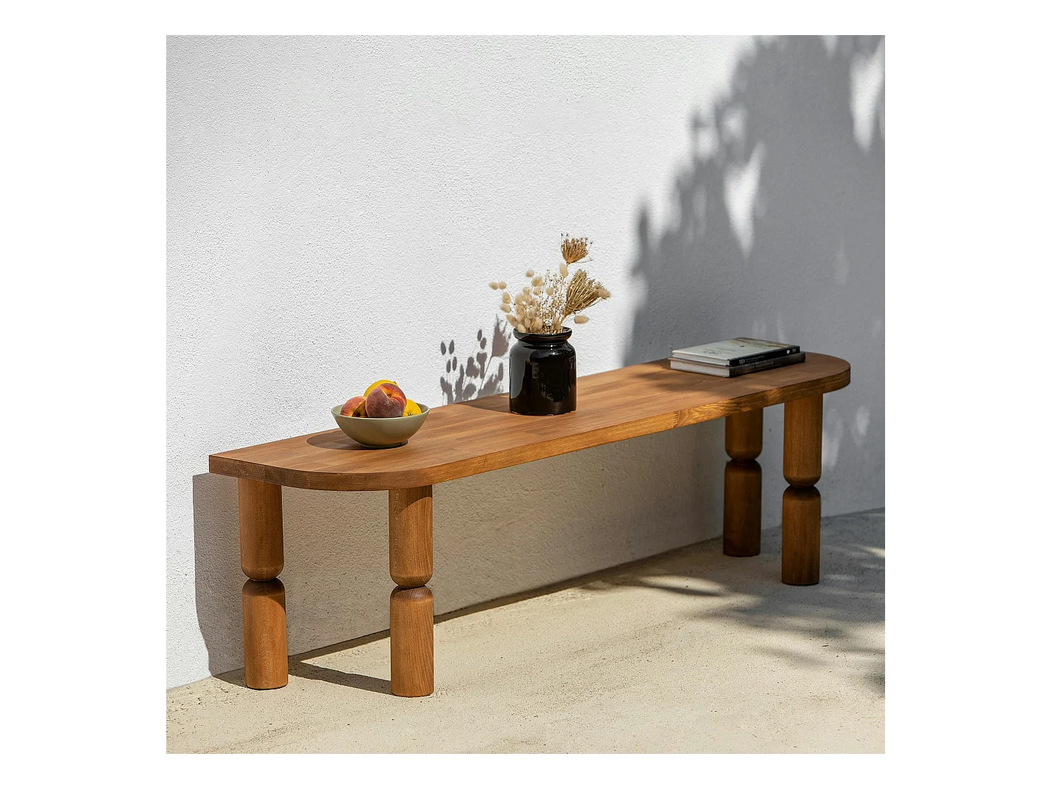 Banc TV en bois marron - pieds tournés, 140 cm BOMA
