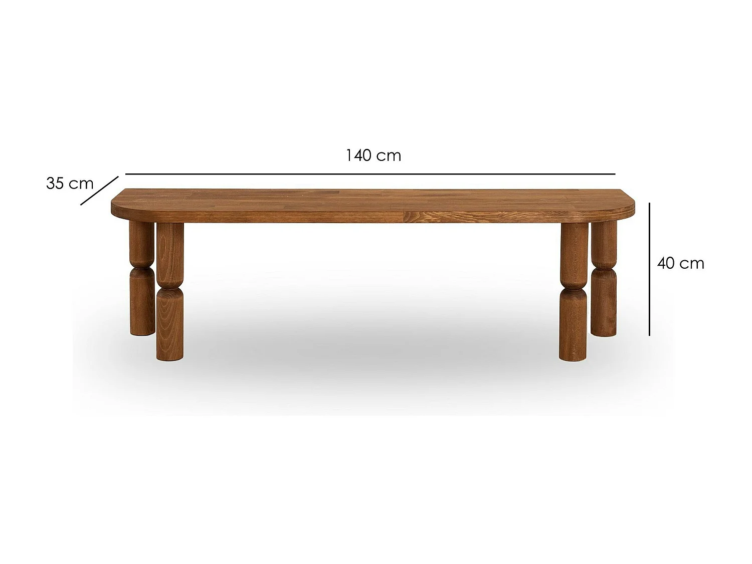 Banc TV en bois marron - pieds tournés, 140 cm BOMA