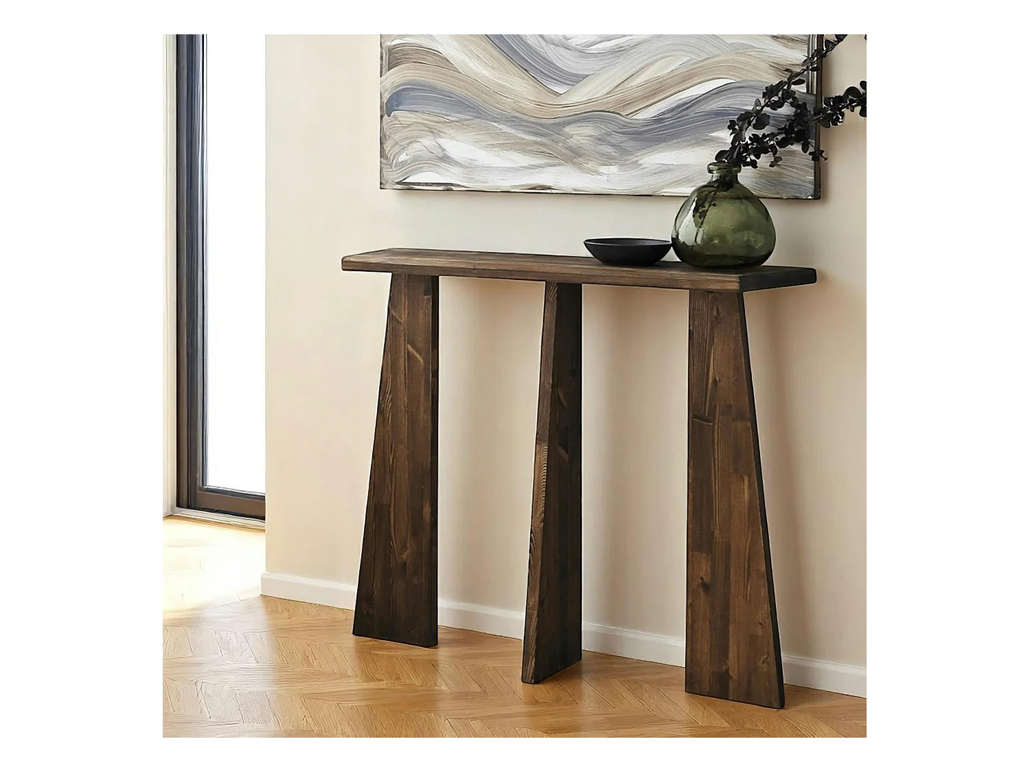 Console d'entrée en bois marron - 3 pieds SITIA