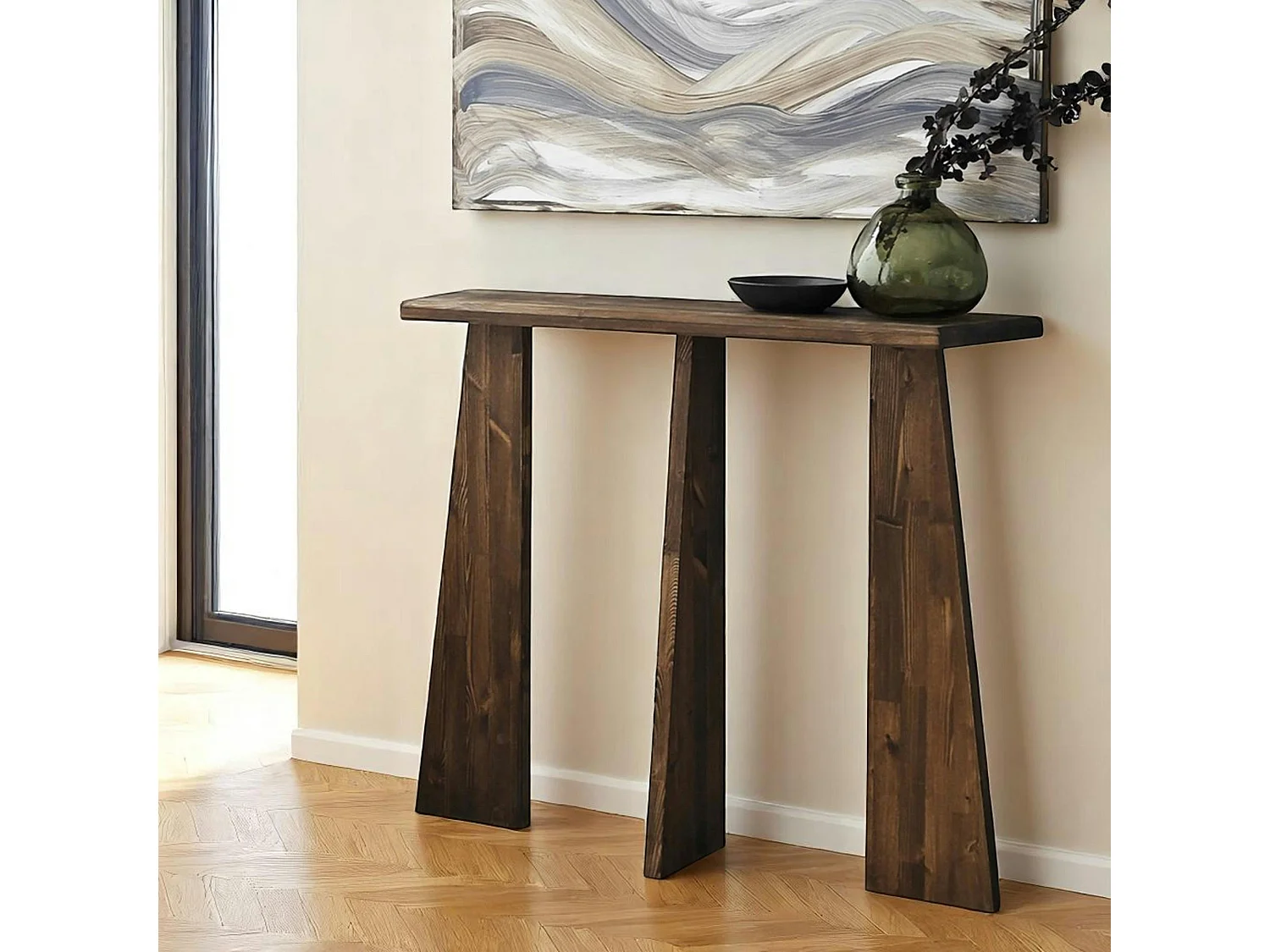 Console d'entrée en bois marron - 3 pieds SITIA