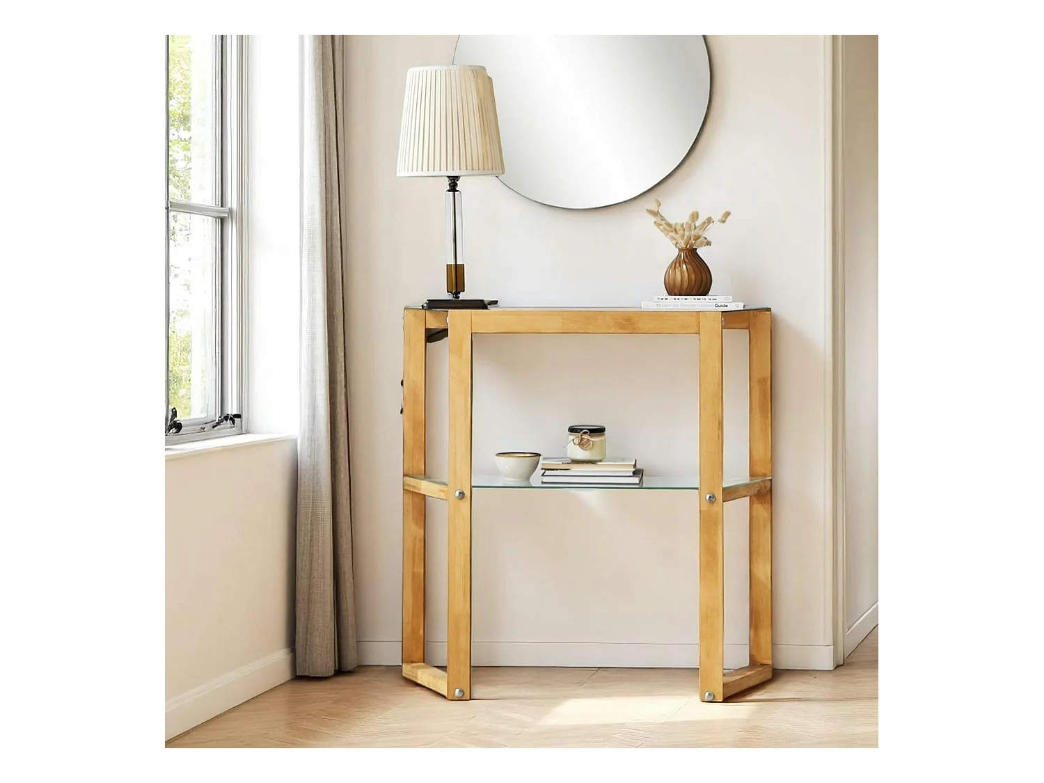 Console en verre et bois clair - 2 plateaux LHASA