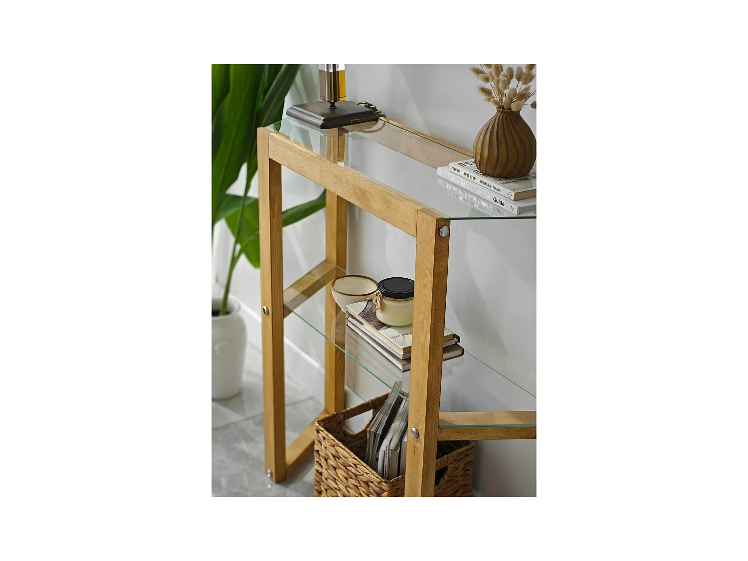 Console en verre et bois clair - 2 plateaux LHASA