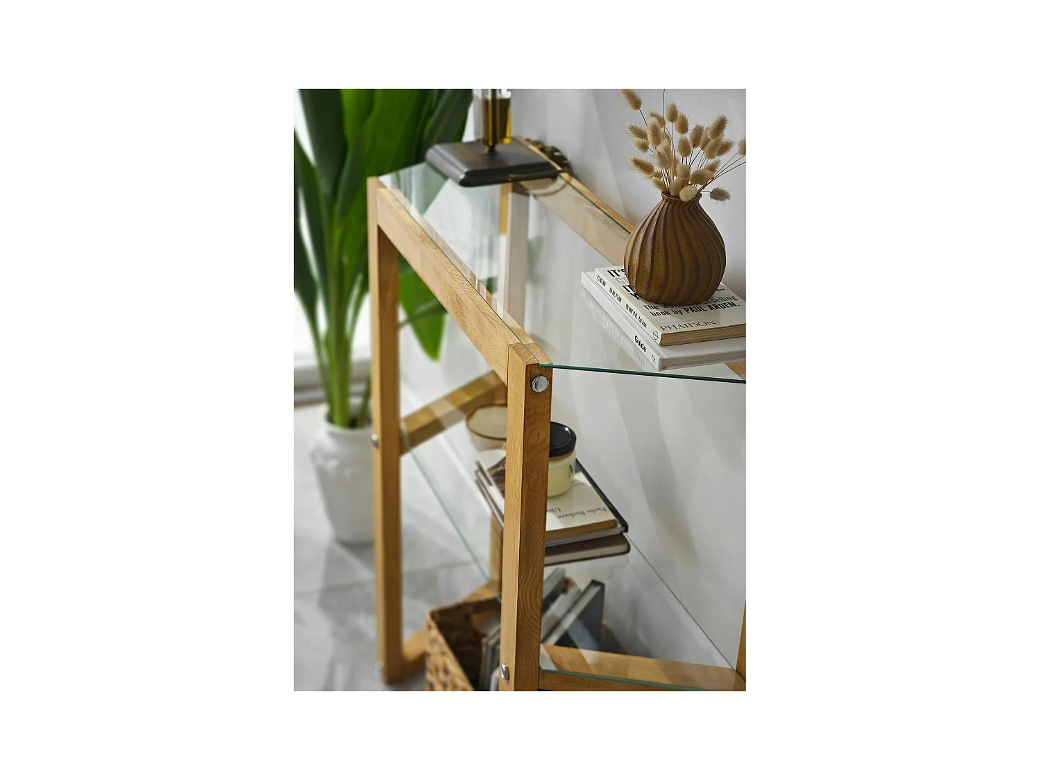 Console en verre et bois clair - 2 plateaux LHASA