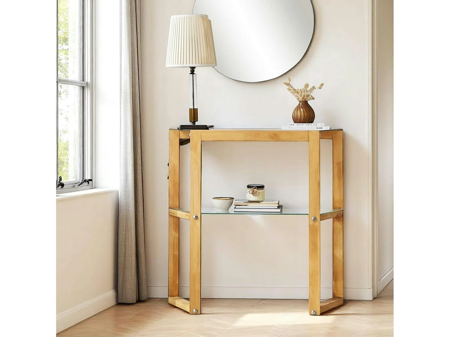 Console en verre et bois clair - 2 plateaux LHASA