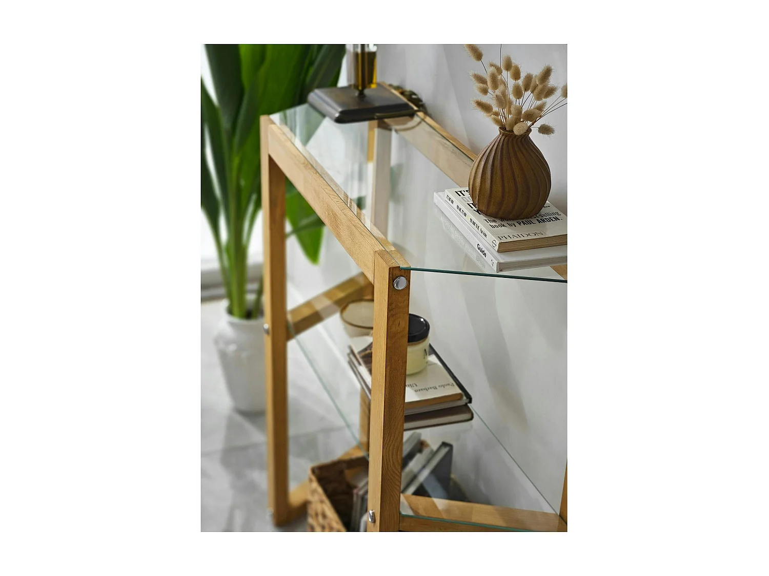 Console en verre et bois clair - 2 plateaux LHASA