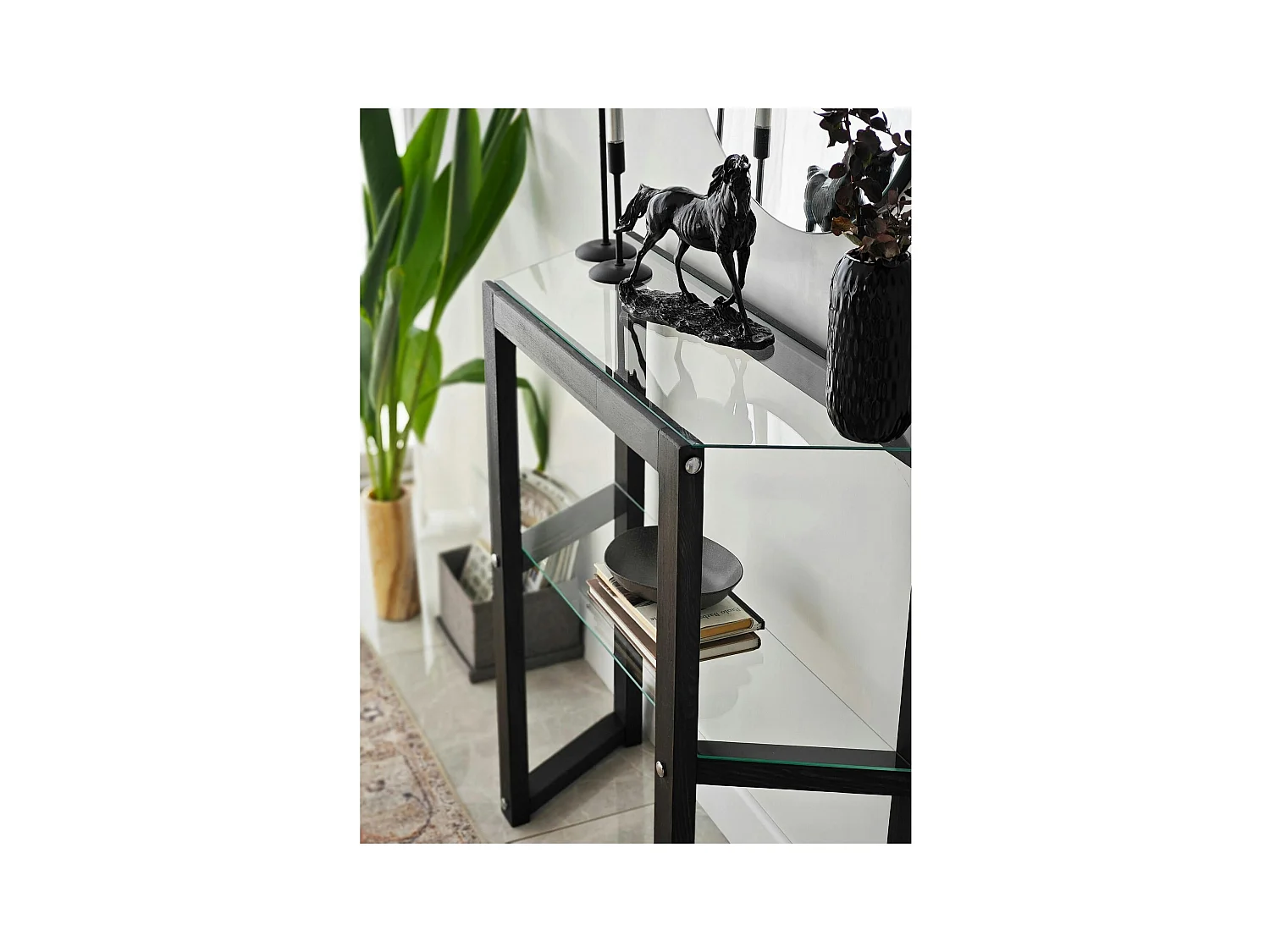 Console en verre et bois anthracite - 2 plateaux LHASA
