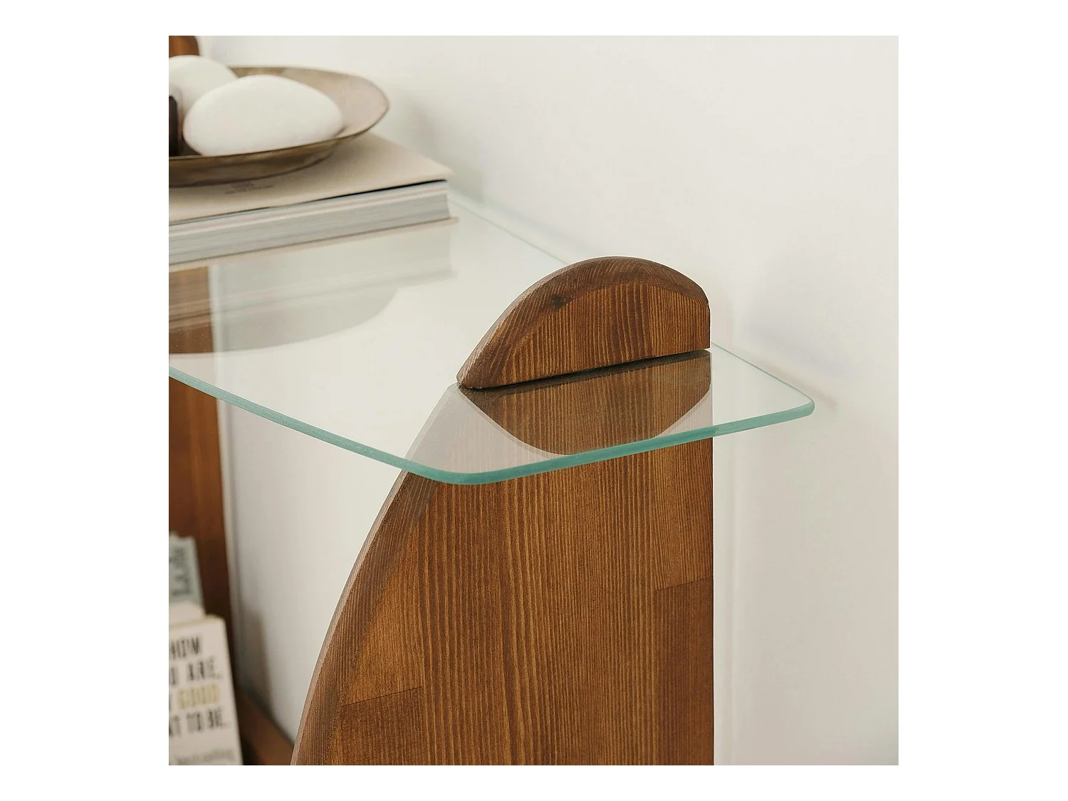 Console d'entrée vintage - bois brun, verre ANZIO