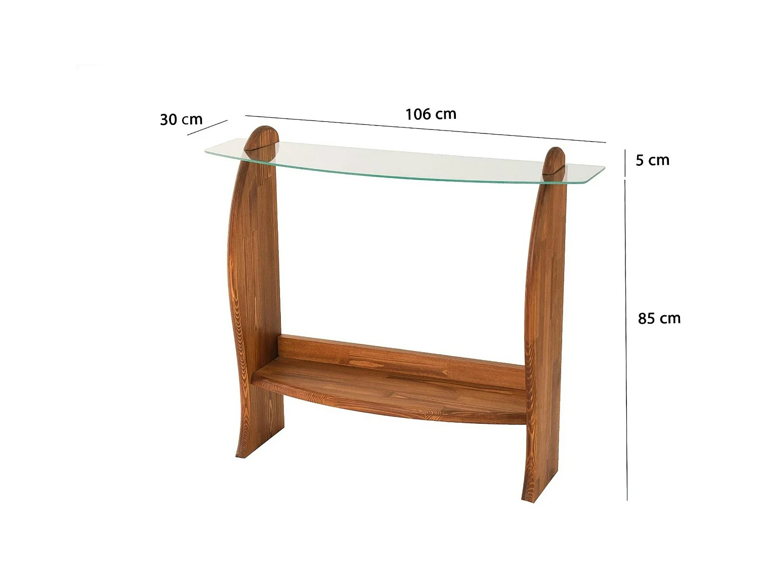 Console d'entrée vintage - bois brun, verre ANZIO