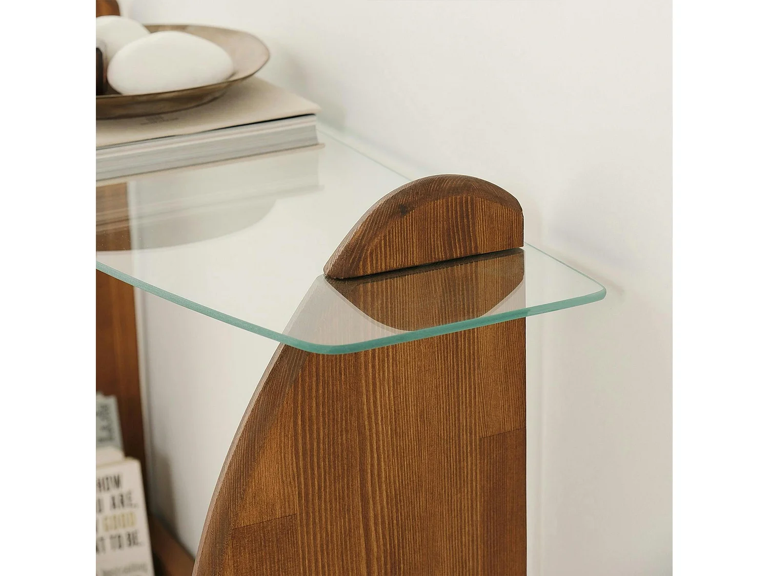 Console d'entrée vintage - bois brun, verre ANZIO