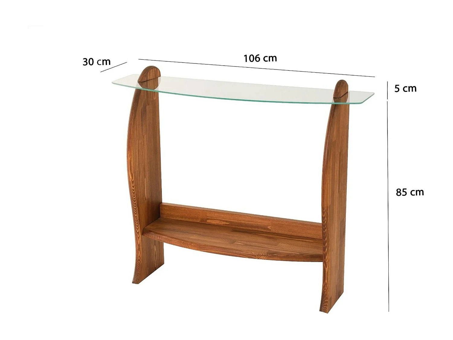 Console d'entrée vintage - bois brun, verre ANZIO