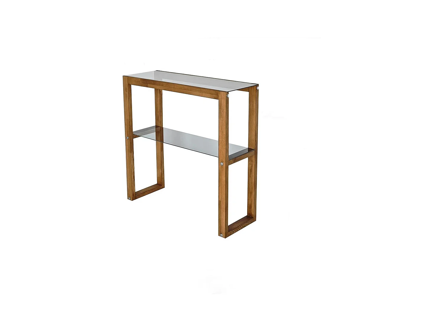 Console de salon verre teinté bois brun - 2 plateaux LHASA