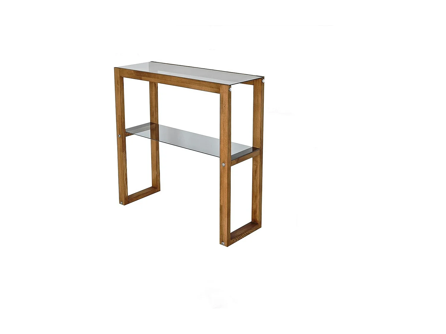 Console de salon verre teinté bois brun - 2 plateaux LHASA