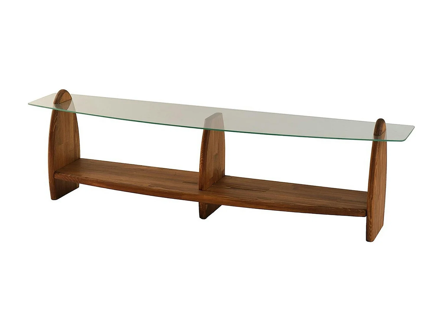 Meuble TV bois brun et verre - 2 niches, vintage ANZIO