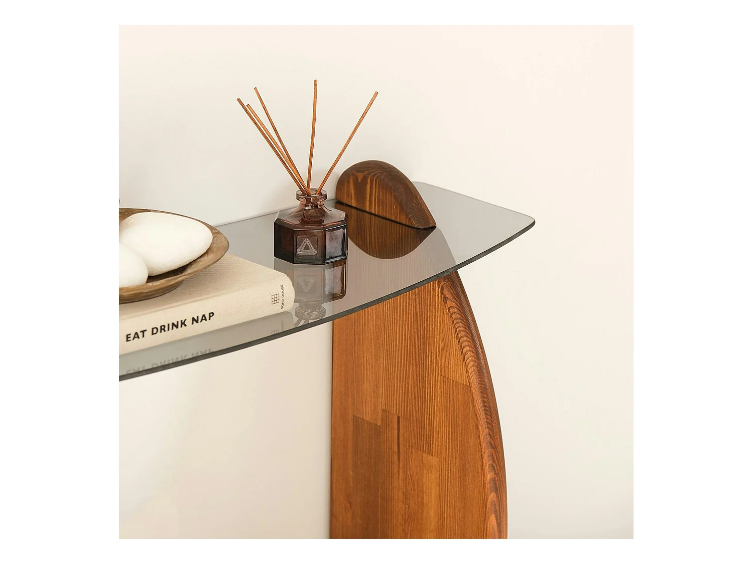 Console d'entrée vintage - bois brun, verre teinté ANZIO