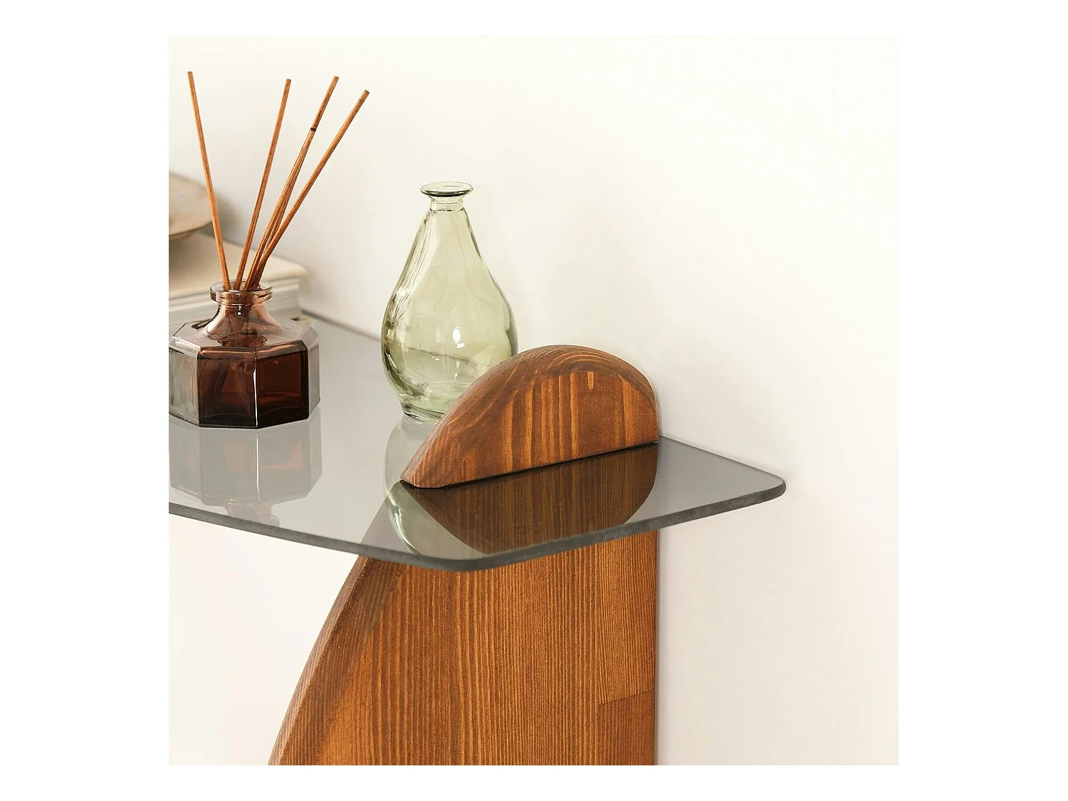 Console d'entrée vintage - bois brun, verre teinté ANZIO