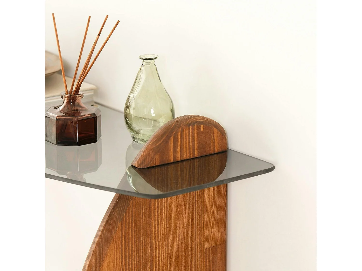 Console d'entrée vintage - bois brun, verre teinté ANZIO